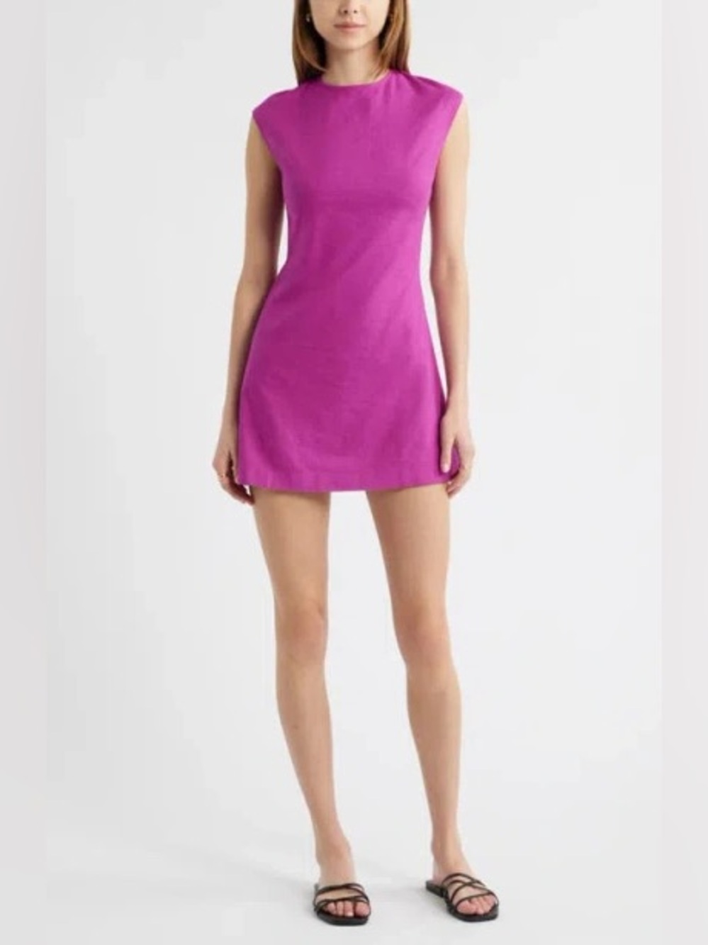 OPEN EDIT Linen Blend Shift Dress Pink Wild Aster